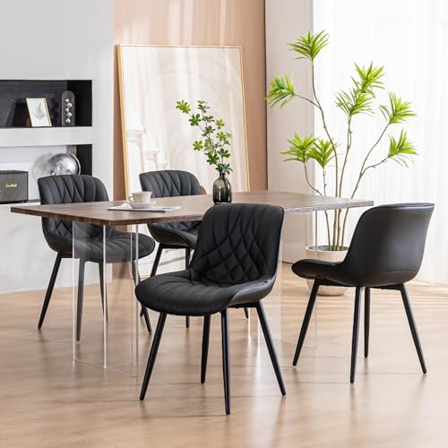 Set of 2 Black Upholstered Dining Chairs for Kitchen or Dining Room