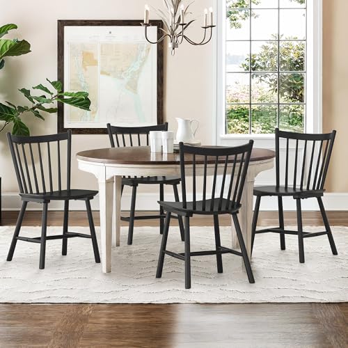 Black Farmhouse Wooden Spindle Back Dining Chair Set of 4