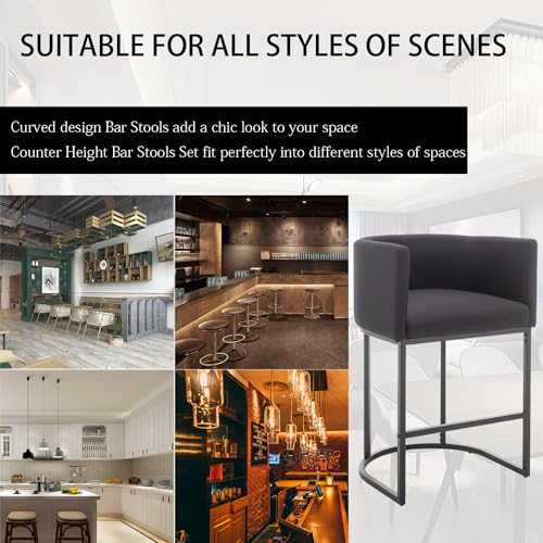 Modern Black Upholstered Bar Stool Set (2) for Kitchen IslandPub Club