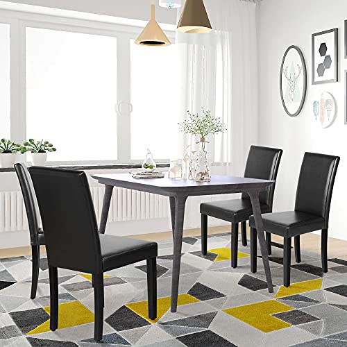 Black Dining Chair Set of 4 - Modern PU Leather Upholstered Parsons Chairs for Kitchen and Dining Room