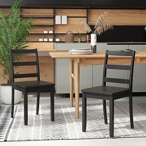 Set of 2 Black Wooden Armless Dining Chairs with Farmhouse Style