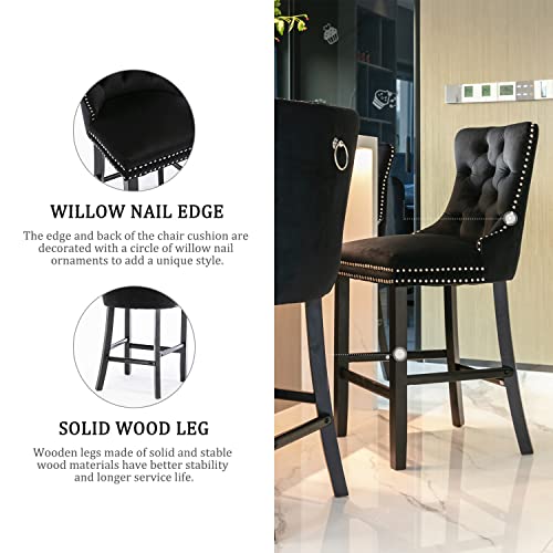 Modern Velvet Bar Stools Set of 4, Decorative Details for Kitchen, Cafe, Pub