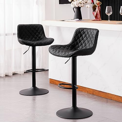 MENCOLULU Set of 2 Adjustable White Swivel Bar Stools with Back for Kitchen Island