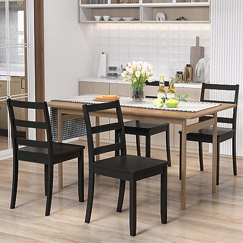 Set of 2 Black Wooden Armless Dining Chairs with Farmhouse Style