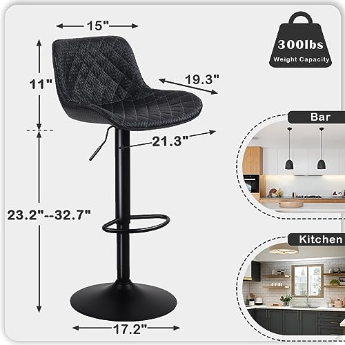 MENCOLULU Set of 2 Adjustable White Swivel Bar Stools with Back for Kitchen Island