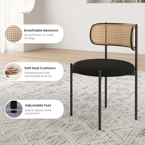 Modern Rattan Back Dining Chairs Set of 4 for Kitchen and Dining Room, Black