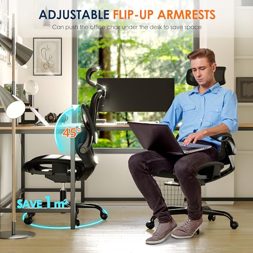 Ergonomic Mesh Office Chair with Adjustable Armrest and Headrest - Black Swivel Task Chair for Office, Business, Student